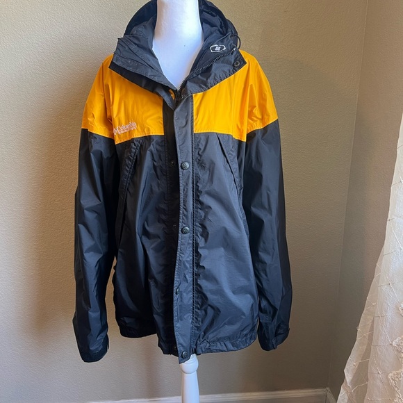 COLUMBIA yellow and black double zip medium weight hooded jacket wind breaker - Picture 2 of 7